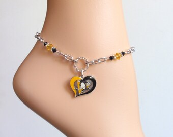 Pittsburgh Penguins Black and Gold Crystal Adjustable Anklet