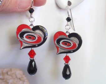 Carolina Hurricanes Black and Red Crystal SS Ear Wires Earrings