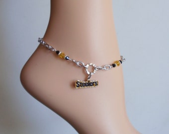 Pittsburgh Steelers Black and Gold Crystal Adjustable Ankle Bracelet