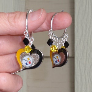 Pittsburgh Steelers Black and Gold Crystal 23 mm Hoop Earrings