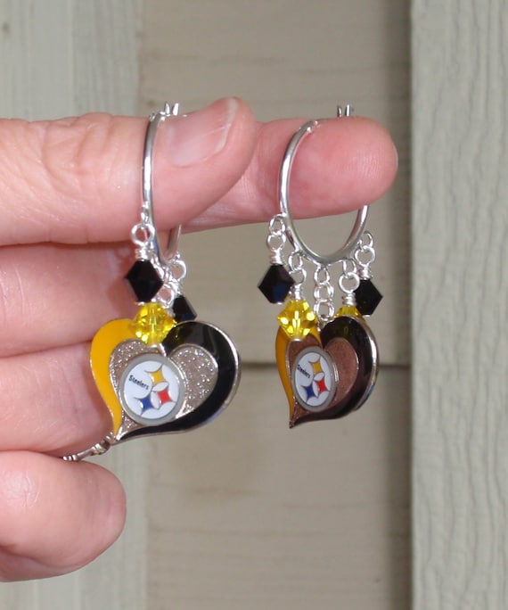 Pittsburgh Steelers Earrings Steelers Bling Black and Gold Etsy