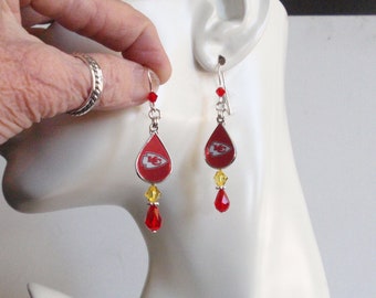 KC Chiefs Red and Gold Crystal SS Ear Wire Earrings