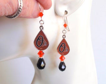 Baltimore Orioles Orange and Black Crystal Tear Drop Charm Earrings