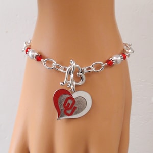 Oklahoma Sooners  Red Crystal White Pearl Bracelet