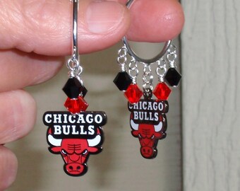 Chicago Bulls Red and Black Crystal 23 mm Hoop Earrings