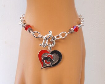 Ohio State Bracelet, OSU Jewelry, Scarlet and Gray Crystal College Bracelet, College Football Buckeyes Bling Accessory Fanwear