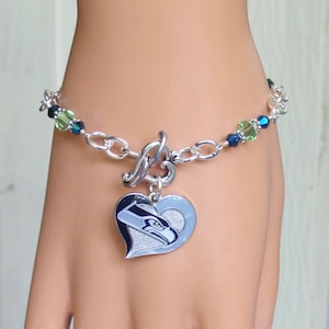 Seattle Seahawks Navy and Neon Green Crystal Charm Bracelet