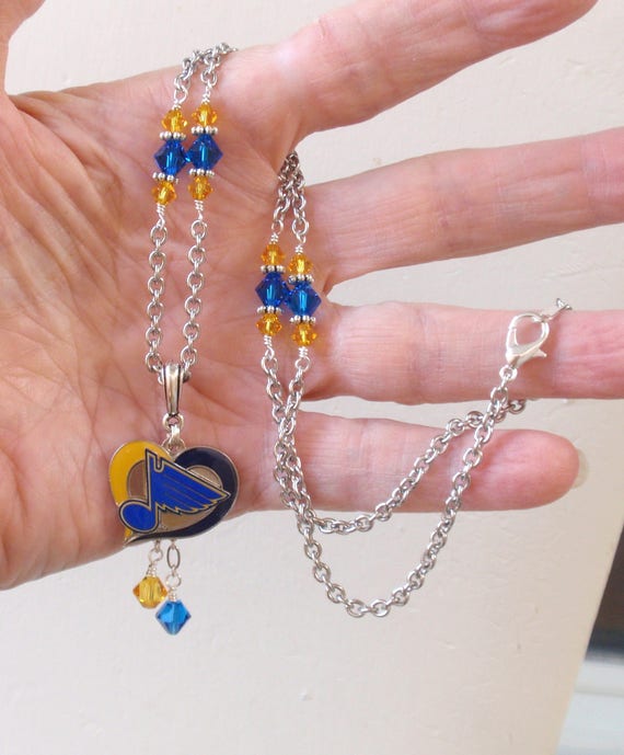 St Louis Blues Blue and Gold Crystal Charm Necklace 