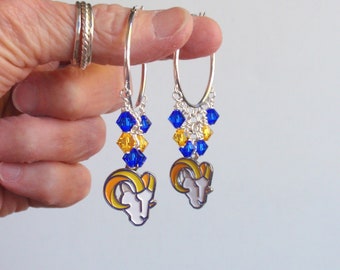 LA Rams Blue and Gold Crystal 32 mm Hoop Earrings