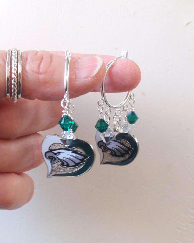 Philadelphia Eagles Green And Silver Crystal 23 Mm Hoop Etsy