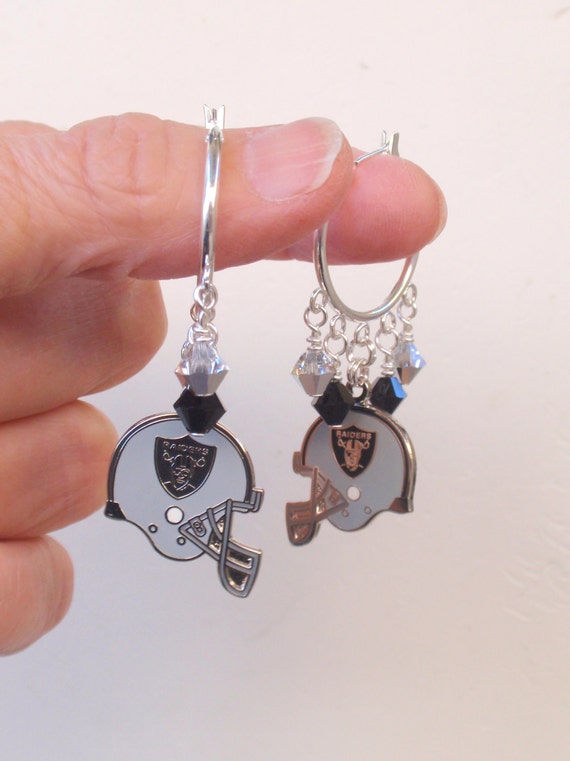 Oakland Raiders Crystal Heart Earrings