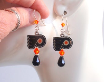 Philadelphia Flyers Orange and Black Crystal SS Ear Wire Dangle Earrings