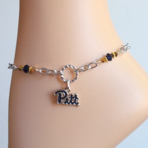 University of Pittsburgh Navy and Gold Crystal Adjustable Anklet Bracelet