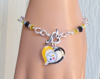 Pittsburgh Steelers  Black and Gold Crystal Charm Bracelet