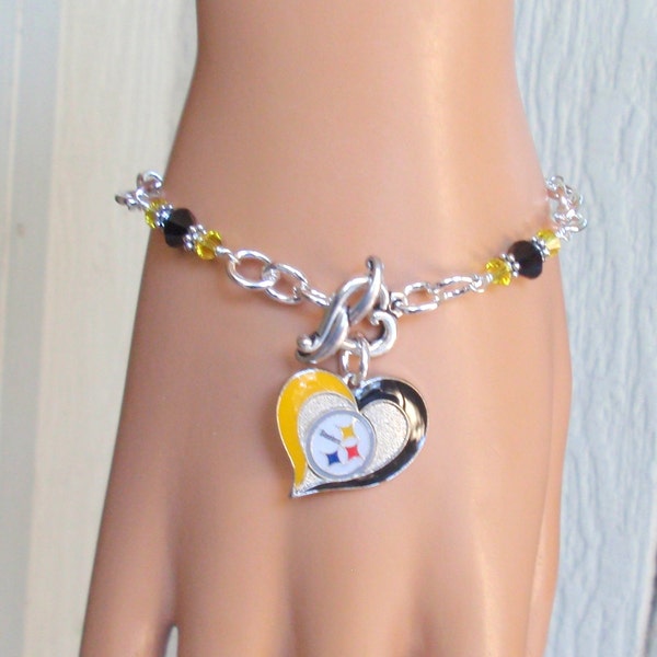 Pittsburgh Steelers  Black and Gold Crystal Charm Bracelet