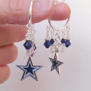 Dallas Cowboys Navy and Clear Crystal 23 mm Hoop Earrings