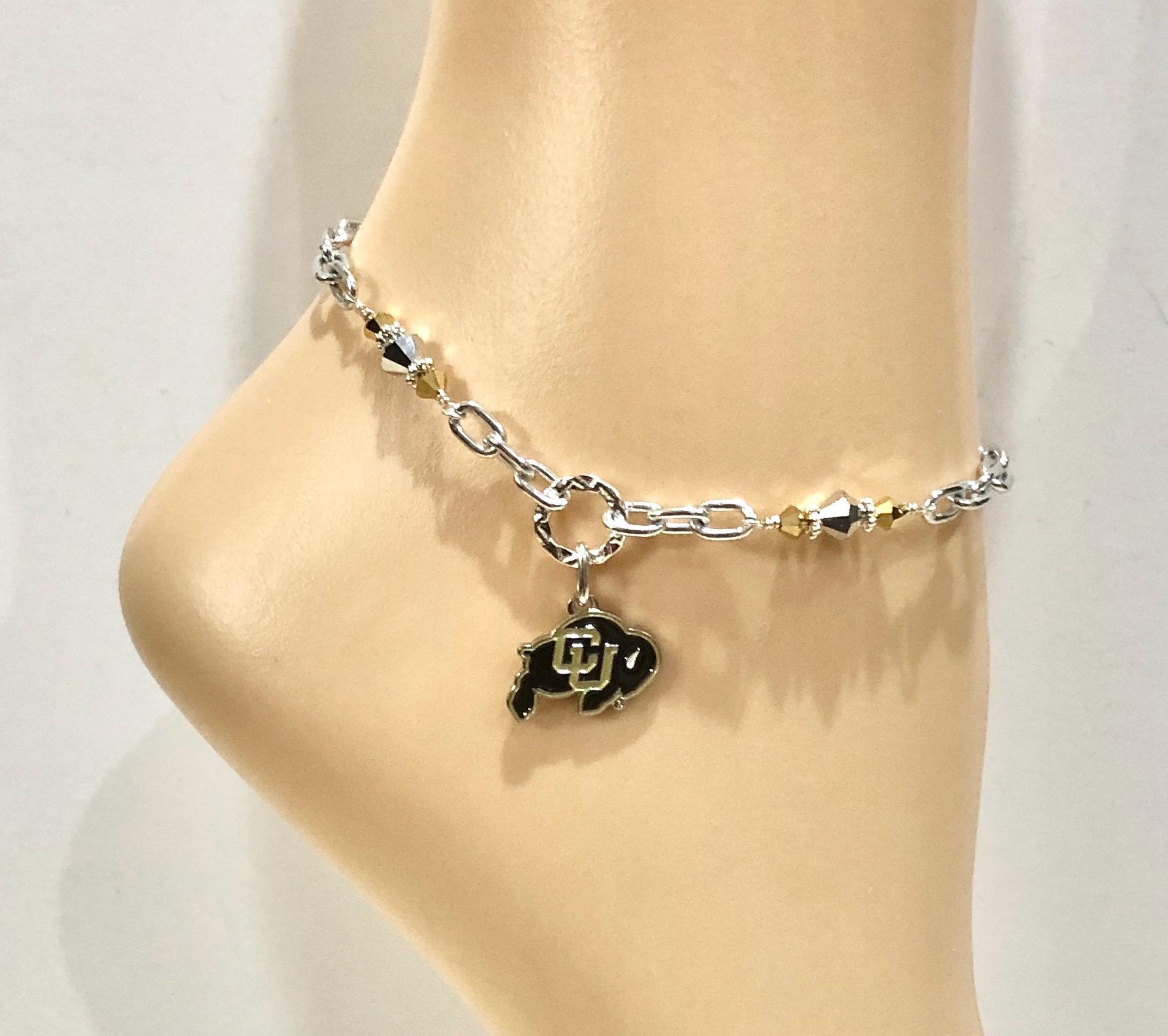 Colorado Buffaloes Silver and Gold Crystal Adjustable Anklet Bracelet
