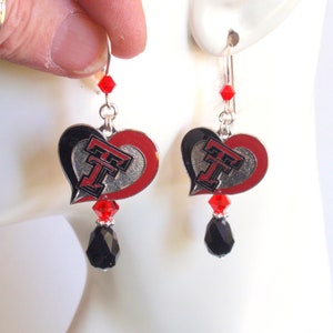 Texas Tech Red Raiders Black and Red Crystal SS Ear Wire Earrings