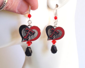 Texas Tech Red Raiders Black and Red Crystal SS Ear Wire Earrings