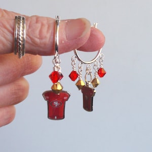 SF 49ers Red and Metallic Gold Crystal Jersey Charm 23 mm Hoop Earrings