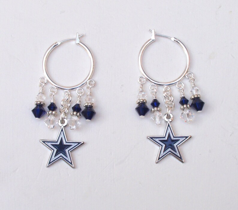 Dallas Cowboys Navy and Clear Crystal 23 Mm Hoop Earrings Etsy