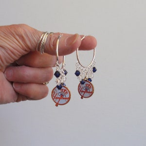 New York Yankees Navy and Clear Crystal 32 mm Hoop Earrings