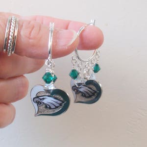 Philadelphia Eagles Green and Silver Crystal 23 mm Hoop Earrings