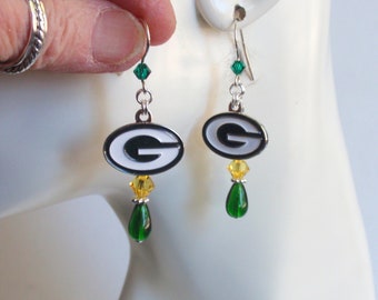 Green Bay Packers Green and Gold Crystal SS Ear Wire Earrings