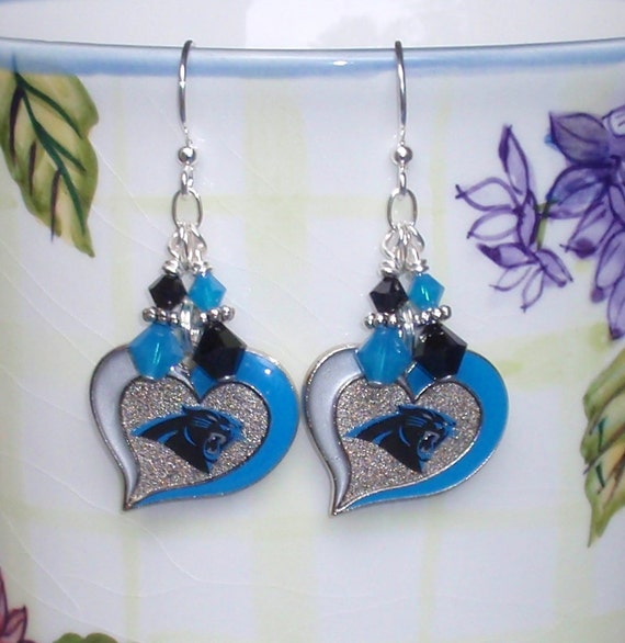 Carolina Panthers Crystal Heart Earrings