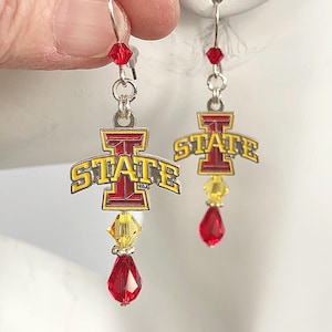 Iowa State Cyclones Red Nd Gold Crystal SS Ear Wire Earrings