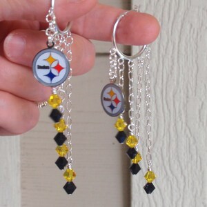 Pittsburgh Steelers Black and Gold Crystal Long Earrings