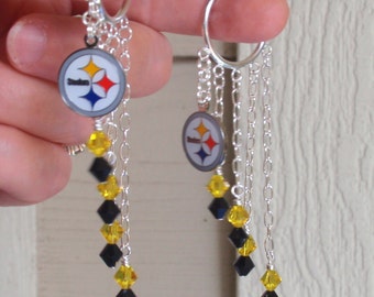 Pittsburgh Steelers Black and Gold Crystal Long Earrings