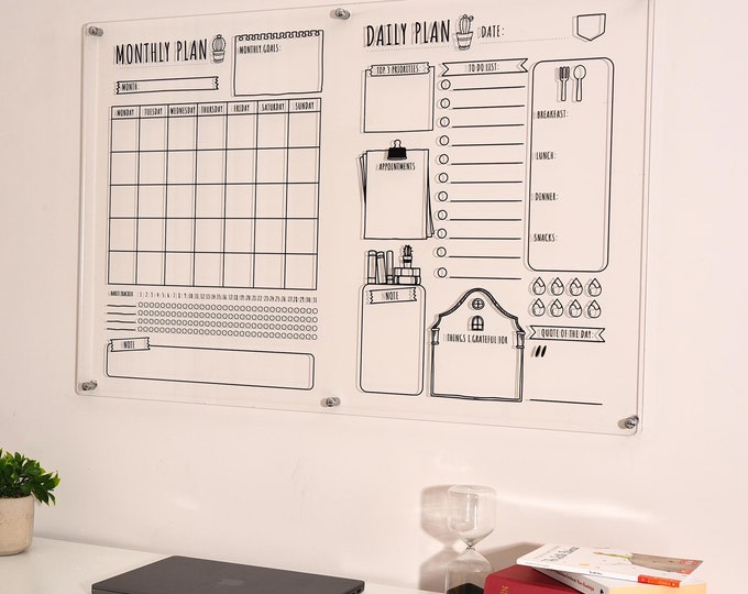 Clear Acrylic Monthly and Daily Wall Planner - Dry Erase Calendar Board ...