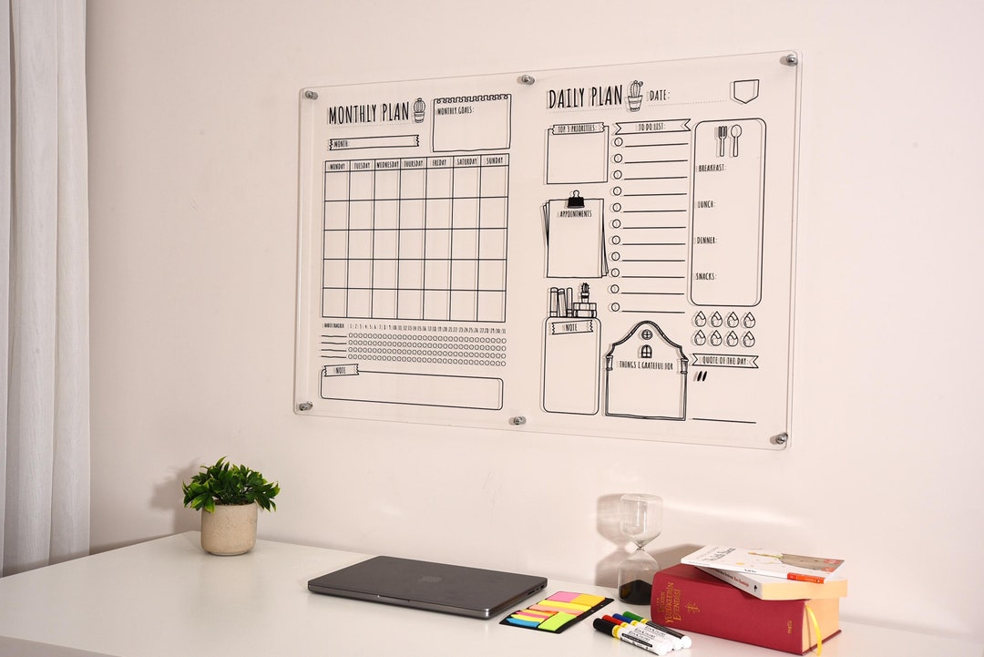 Clear Acrylic Monthly and Daily Wall Planner - Dry Erase Calendar Board ...