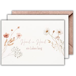 Karte für versch. Anlässe (+Umschlag aus Kraftpapier) mit Blumenmotiv, Alles Liebe zur Hochzeit, zur Verlobung, Postkarte mit Aquarellblumen