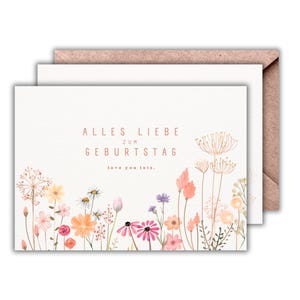 Geburtstagskarte (+Umschlag aus Kraftpapier) - süße Karte mit Blumen-Motiv; Alles Liebe zum Geburtstag Grußkarte