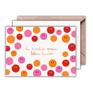 Biglietto d'auguri (+busta kraft) – simpatico biglietto con motivo a faccina sorridente; biglietto di congratulazioni; biglietto per mostrare apprezzamento, ringraziamento o amore