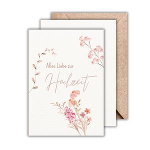 Klappkarte Alles Liebe zur Hochzeit (+Umschlag aus Kraftpapier) - süße Karte mit Blumen-Motiven für Hochzeiten, Grußkarte mit Aquarellblumen