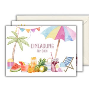 6x/9x/12x CARTES D'INVITATION avec enveloppes pour fête d'été - jolies cartes aux motifs estivaux ; invitation d'anniversaire ; invitation à une fête à la piscine