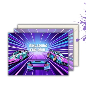 6x/9x/12x EINLADUNGSKARTEN (+ Umschläge) für Kindergeburtstag - coole Karten mit Auto-Motiv; Geburtstagseinladung; Autogeburtstagsparty Kind