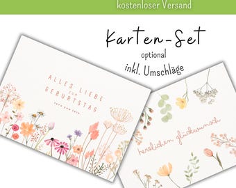Beautiful cards with flowers for birthdays, congratulations cards, greeting cards, showing love (+ envelopes); card set