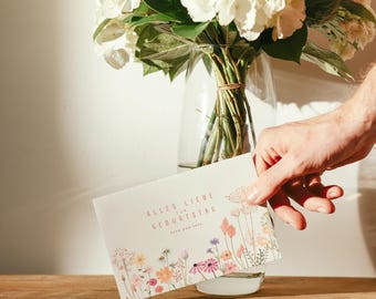 Dulce tarjeta con flores para un cumpleaños, tarjeta de felicitación, tarjeta de cumpleaños (+ sobre de papel kraft)