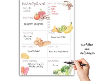 Weekly meal planner, printable menu planner, weekly plan for self-printing, digital download PDF
