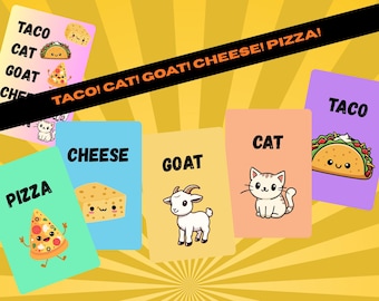 Juego de cartas familiar imprimible: ¡Taco y pizza! Descarga digital