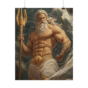 Poster, Poseidon Greek God of the Sea, Olympian God Poster inspired by Michelangelo, Wall Art Print, Home Decor, Mythology Gift, Mythical