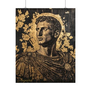 Augustus Caesar Portrait Poster: Black and Gold Ancient Rome Art