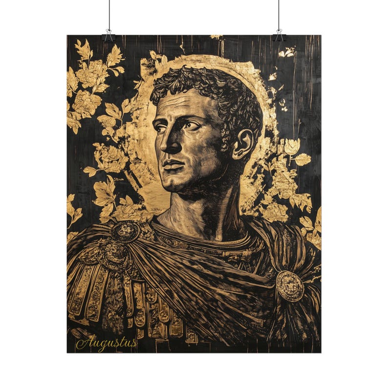 Augustus Caesar Portrait Poster: Black and Gold Ancient Rome Art image 1