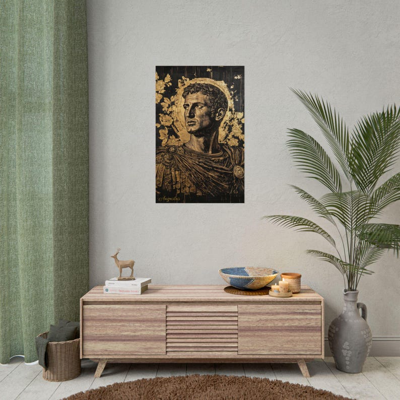 Augustus Caesar Portrait Poster: Black and Gold Ancient Rome Art image 9