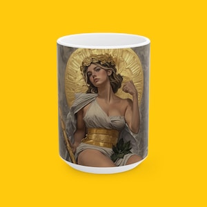 Aphrodite Keramiktasse, Michelangelo inspirierte Kunst, Göttin-Kaffeetasse, einzigartiges Design, exklusives griechisches Geschenk, 11 Unze, 15 Unze