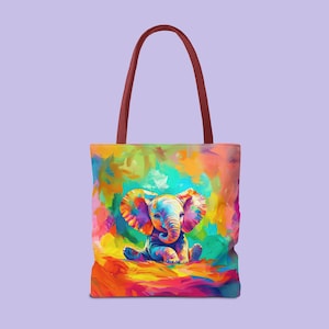 Baby Elephant Art Tote Bag: Colorful Monet Style Design